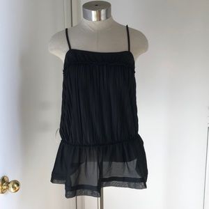 Black sheer pleated blouse